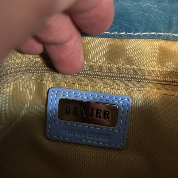 Vintage Danier Teal / Blue Leather Crossbody convertible knapsack Tote Purse - Picture 5 of 10